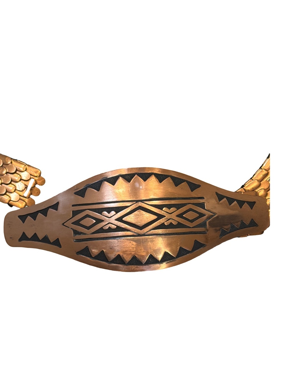 Vintage Solid Copper Scale/Link Belt with Southwestern Geometric Buckle size 28